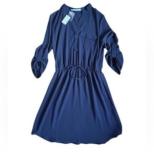 NEW Maurices Navy V-Neck Utility Shirt Dress, Knee Length, Women’s Small